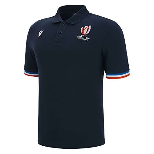Macron RWC 2023 Rugby World Cup Cotton Piquet Polo Football Soccer T-Shirt Camiseta (Navy)