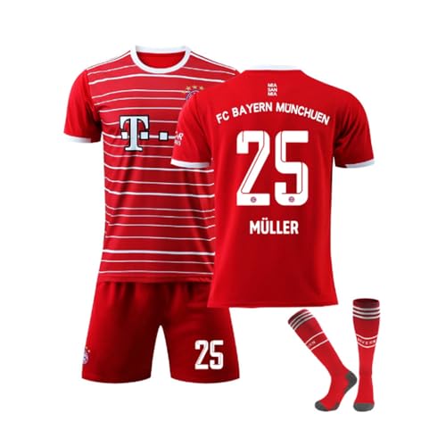 ENIXWH Camiseta de fútbol para niños del Bayern 23-24 9 10 17 25 camiseta con pantalones cortos para aficionados al fútbol para niños y adultos, 25, 22