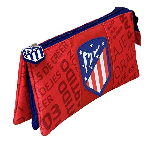 Atlético de Madrid - Estuche Escolar Triple, Portatodo Juvenil, Color Rojo (CyP Brands)