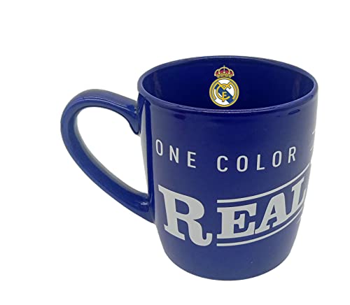Taza Lacada Azul 350 ml en Caja Real Madrid, taza para futboleros, regalo original real madrid (CyP Brands)