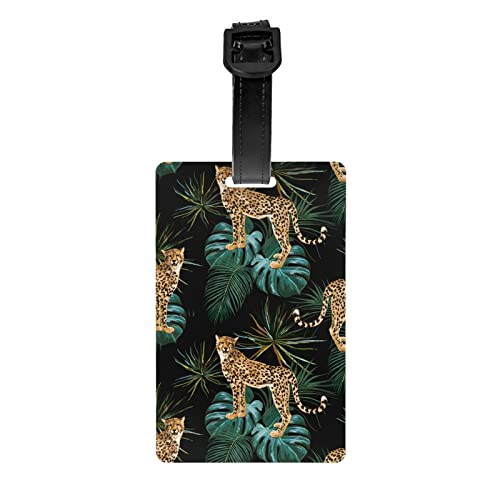 Etiquetas de equipaje de leopardo con hojas de palma tropicales, etiqueta de nombre de PVC, identificador de maleta de viaje, etiquetas de identificación, etiqueta de equipaje duradera, 1 ud.