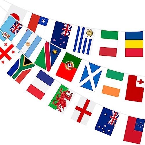 AhfuLife Banderines de torneo de rugby para la Copa del Mundo 2023, banderas de 20 naciones, banderines de tela de doble cara para rugby, torneo, fiesta, club, decoración de calle (Paquete de 4)