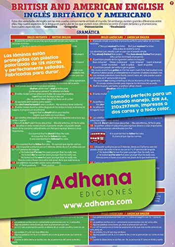 Adhana - Aprende fácil Inglés - Lámina sobre las diferencias, British and American English - Para todas las edades