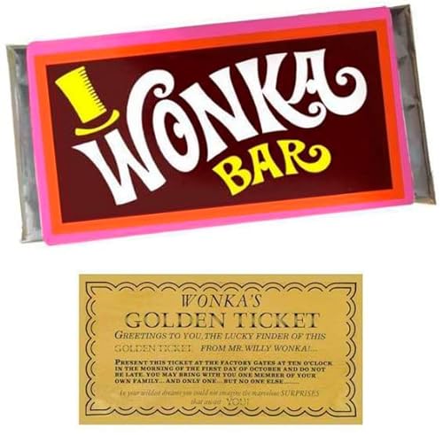 Chocolate WILLY WONKA con Billete dorado (inspirado en la película de Gene Wilder de 1971)