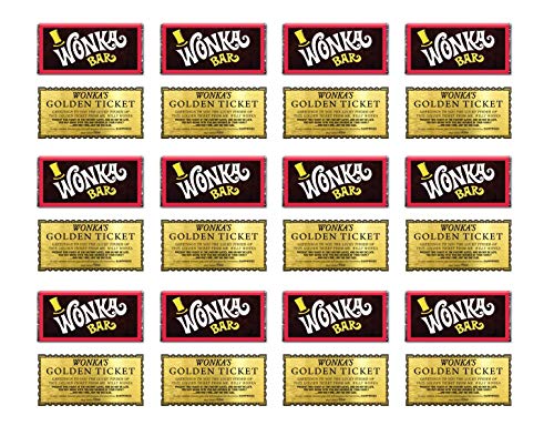 24 barras Wonka y boleto dorado para magdalenas, glaseado, oblea o oblea para tarjetas, soporte de 5 x 2,5 cm