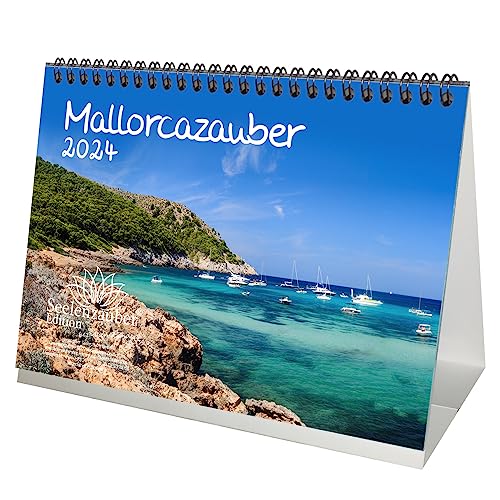 Seelenzauber Mallorcazauber - Calendario de mesa DIN A5 para 2024 Palma Mallorca España - Set de regalo Contenido: 1 calendario, 1 tarjeta de Navidad y 1 tarjeta de felicitación (3 piezas en total)