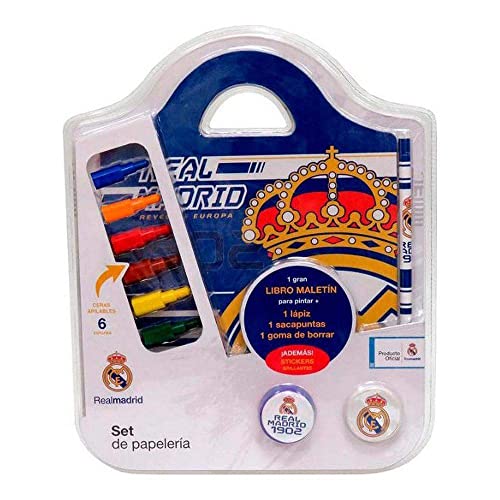 REAL MADRID CF - Set de Papelería, con Gran Libro Maletín, 10 Piezas, Producto Oficial (CyP Brands)