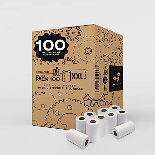 AHR Quality Rollos de Papel Térmico Blanco 57x35x12 mm Para TPV Sin BPA - Papel Termico 57mm - Papel Datáfono de Alta Durabilidad (100)