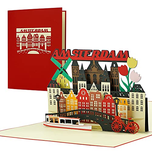 Tarjeta de viaje a Amsterdam, tarjeta 3D desplegable como ve, invitación para unas vacaciones, un viaje a Holanda | bonita idea de regalo y regalo A144AMZ