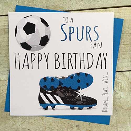 WHITE COTTON CARDS Tarjeta de cumpleaños del Tottenham Hotspur Spurs Football Club FC 1, beige, marrón, azul